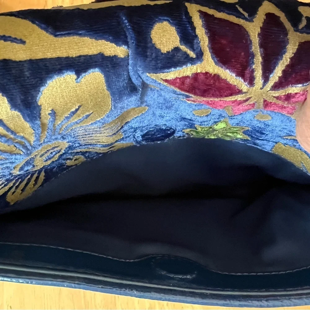Tory Burch Blue Velvet Floral and Gold Women's Bag